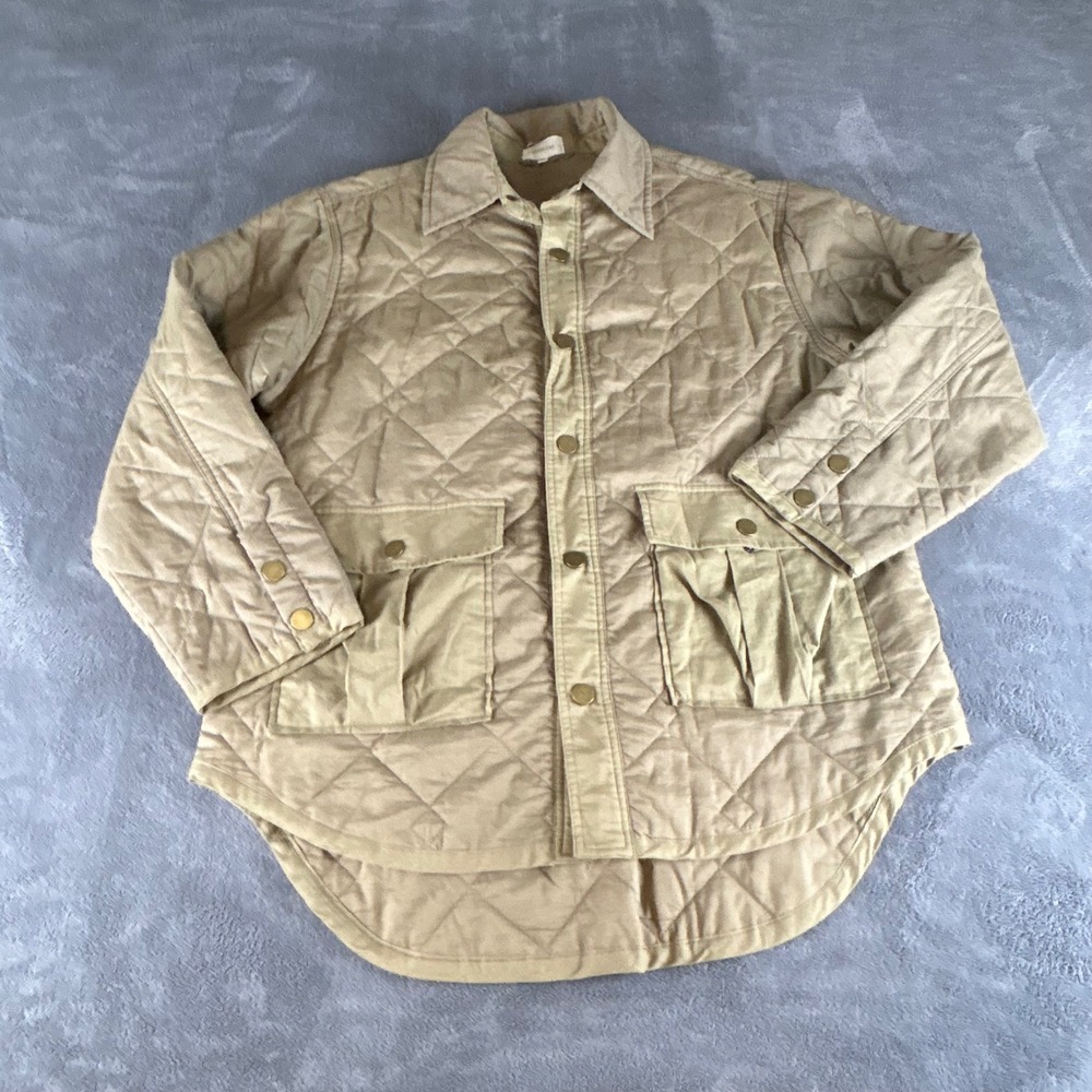 Wishlist Olive Green Quilted Barn Jacket Cargo Pockets M/L Utility Shacket - Picture 7 of 13
